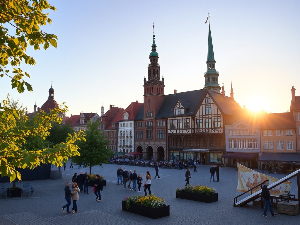 Mieszkańcy Rumi cieszący się wiosennym słońcem podczas majówki w parku miejskim.